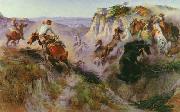 Charles M Russell The Wild Horse Hunters oil painting on canvas